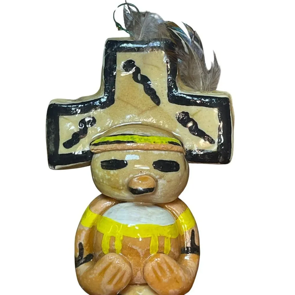 Vintage Native American Kachina Laguna‎ with Feather Ornament Signed by Shirley